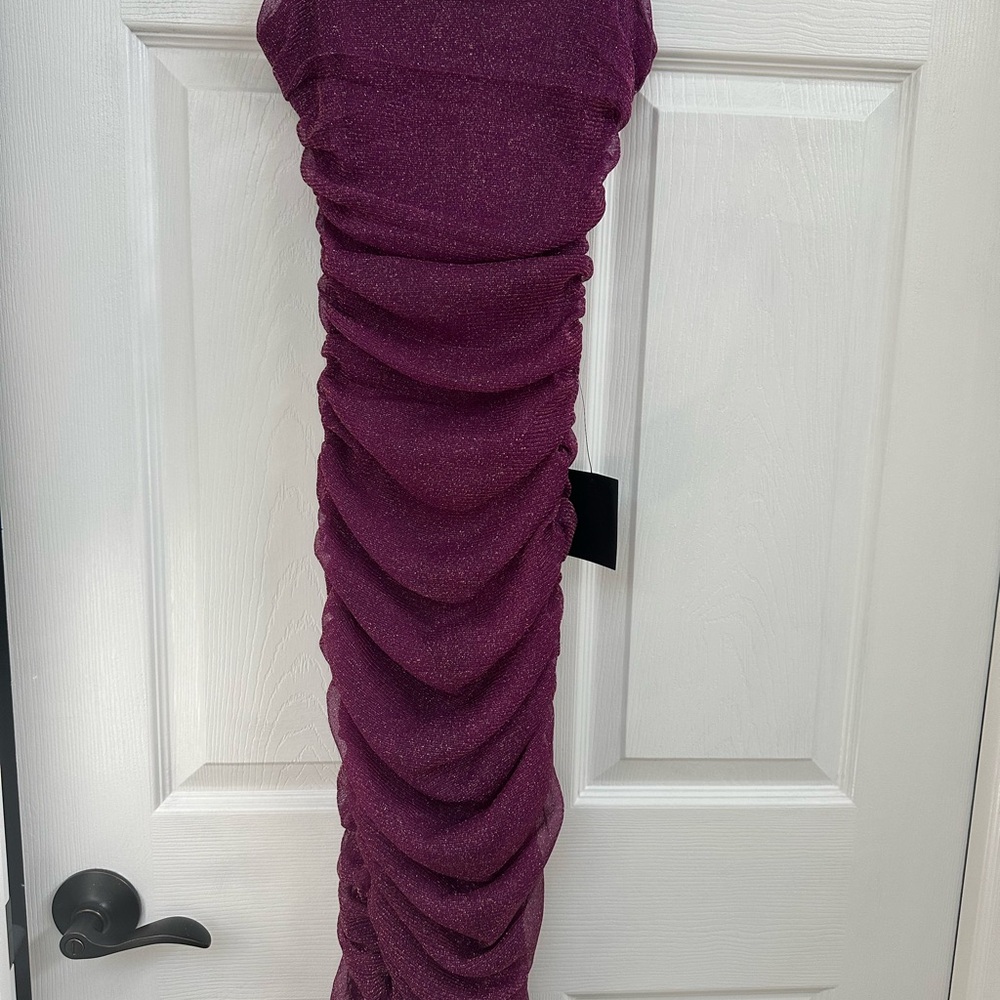 Purple Ruched Strapless Dress
